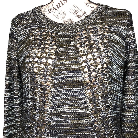 Olive & Oak SMALL Marled Varied Texture Loose Open Knit Panel Crew Neck Sweater - Picture 8 of 8